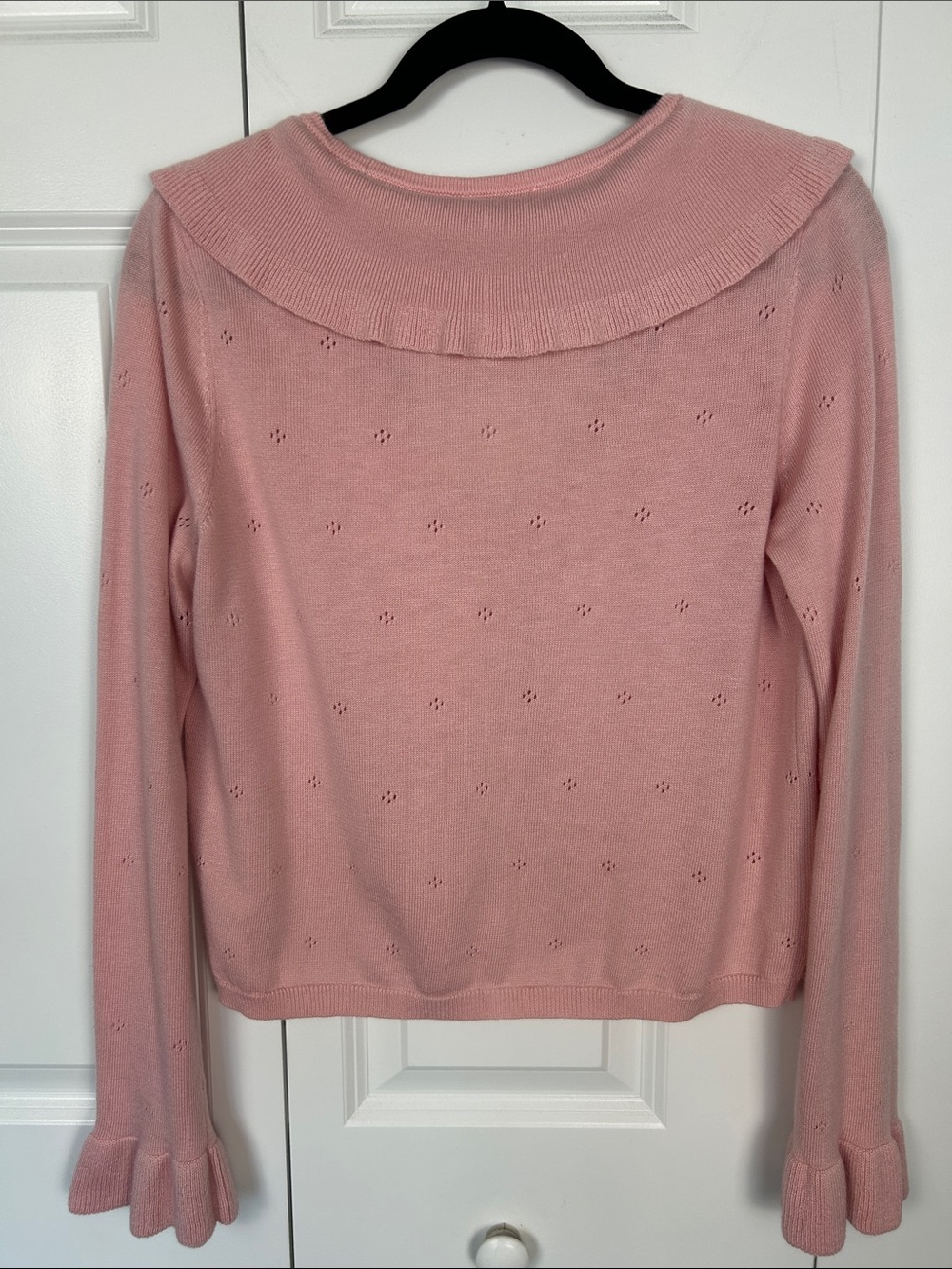 Wayf Blush Pink Ruffle V-Neck Button Cardigan Size Large - Picture 5 of 6